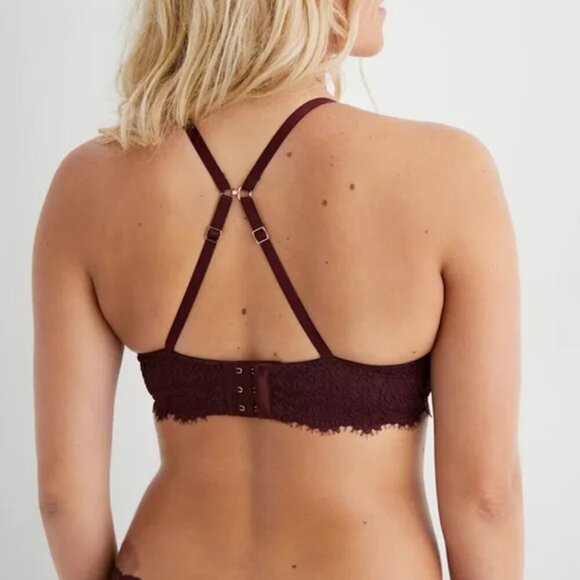 NEW Aerie | Real Power Plunge Push Up Eyelash Lace Bra In Red - Picture 3 of 11